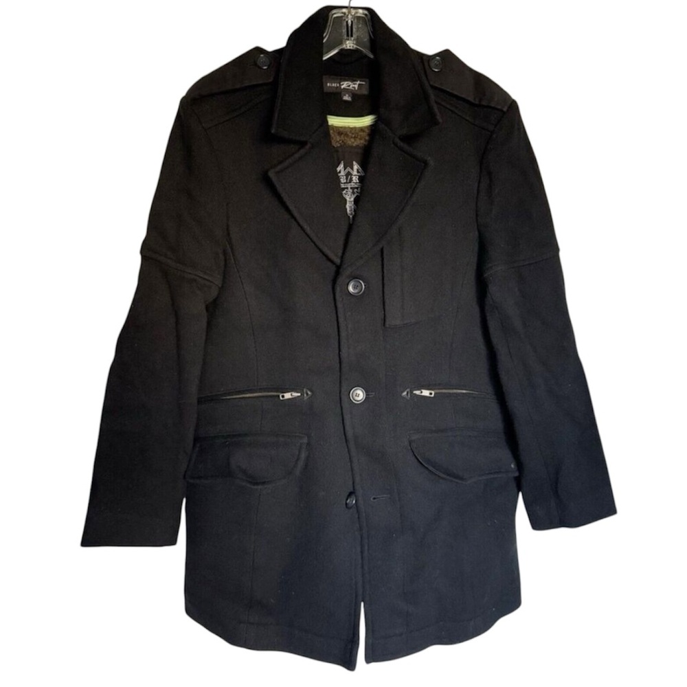 Black Rivet Men’s Military Style Wool Blend Jacket Size M Black Coat